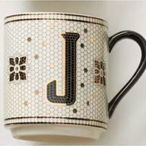Anthropologie Mosaic Initial Mug with Black Handle